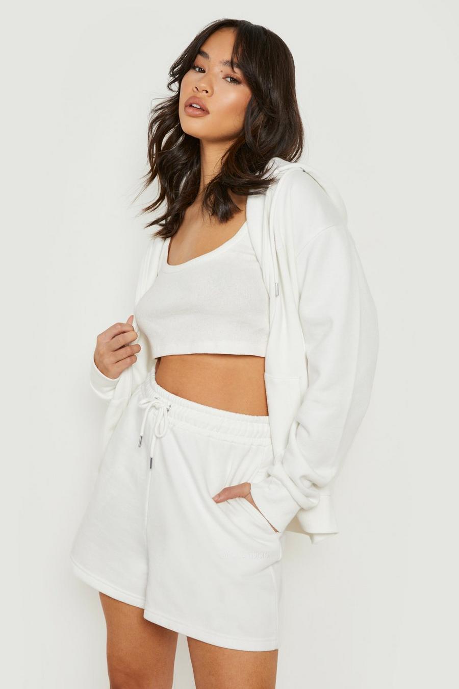 שמנת bianco  חליפת טרנינג שורט עם רוכסן מלא בשילוב כותנת REEL