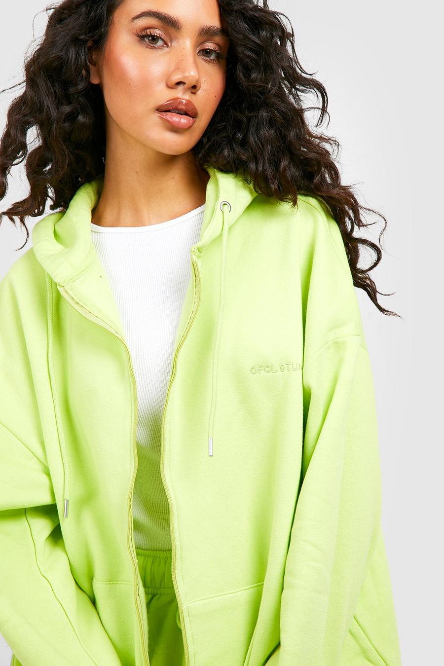 Sweat à capuche zippé oversize basique en coton REEL, Lime vert
