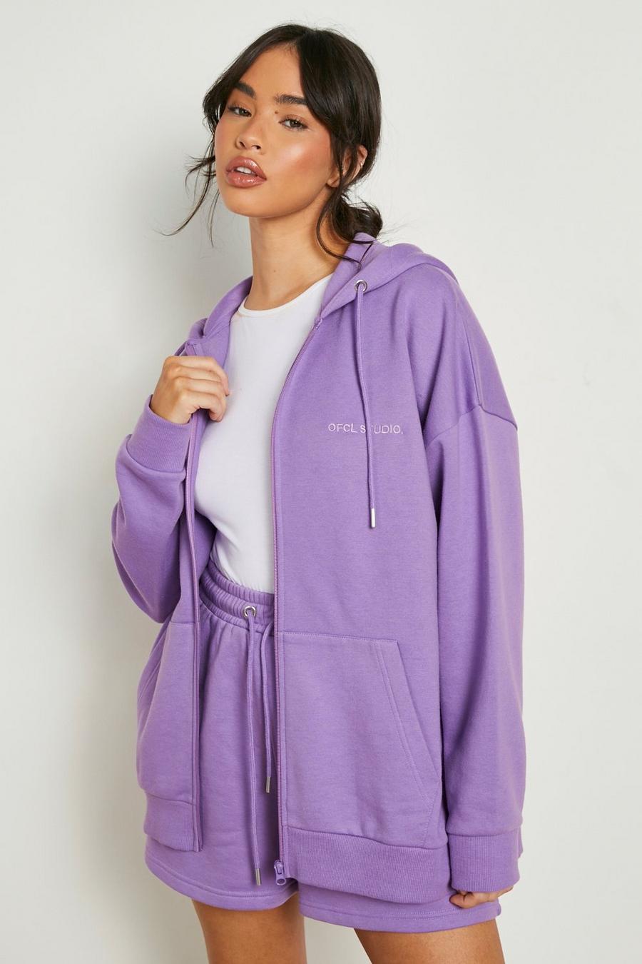 Felpa oversize in cotone REEL con zip e cappuccio, Purple morado