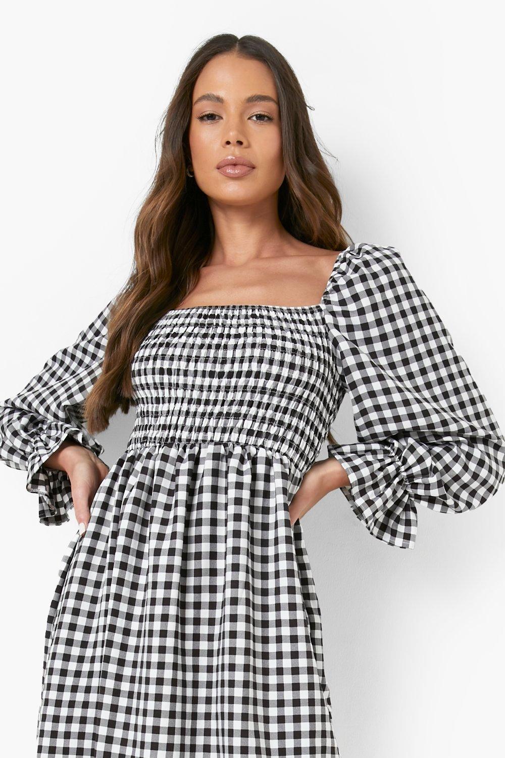 Robe froncee a motif vichy boohoo FR