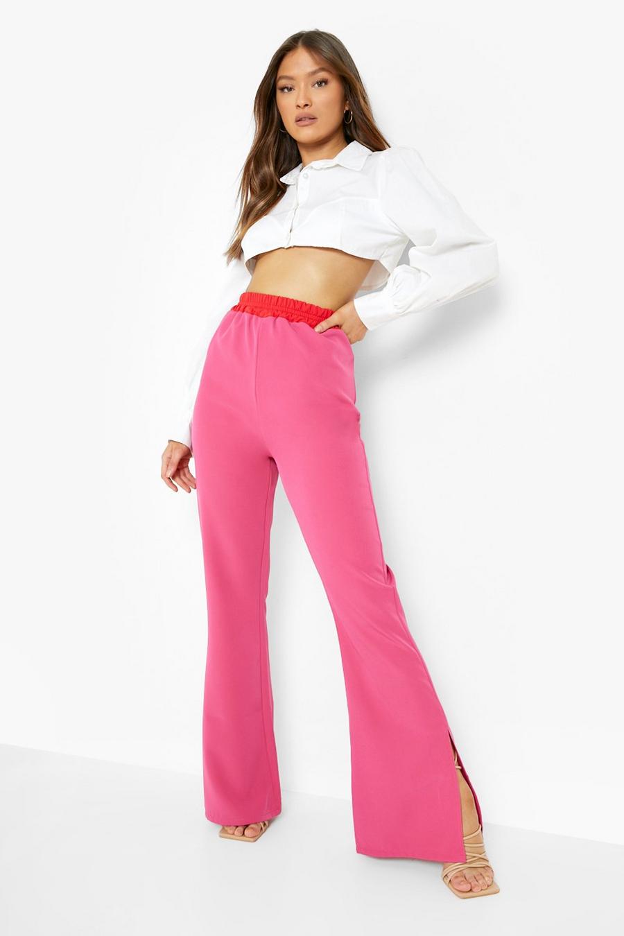 Pink Contrast Waistband Luxe Jogger With Split image number 1