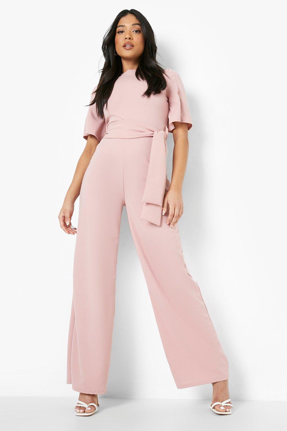 Petite Wide Leg Belted Tailored Jumpsuit