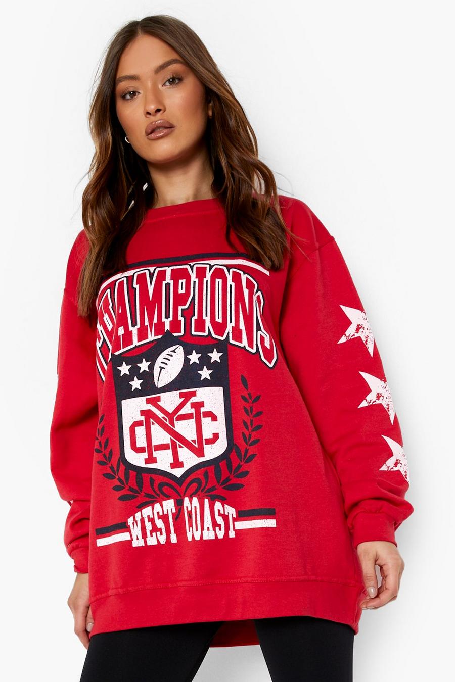 Red Oversized Champions Sweater image number 1