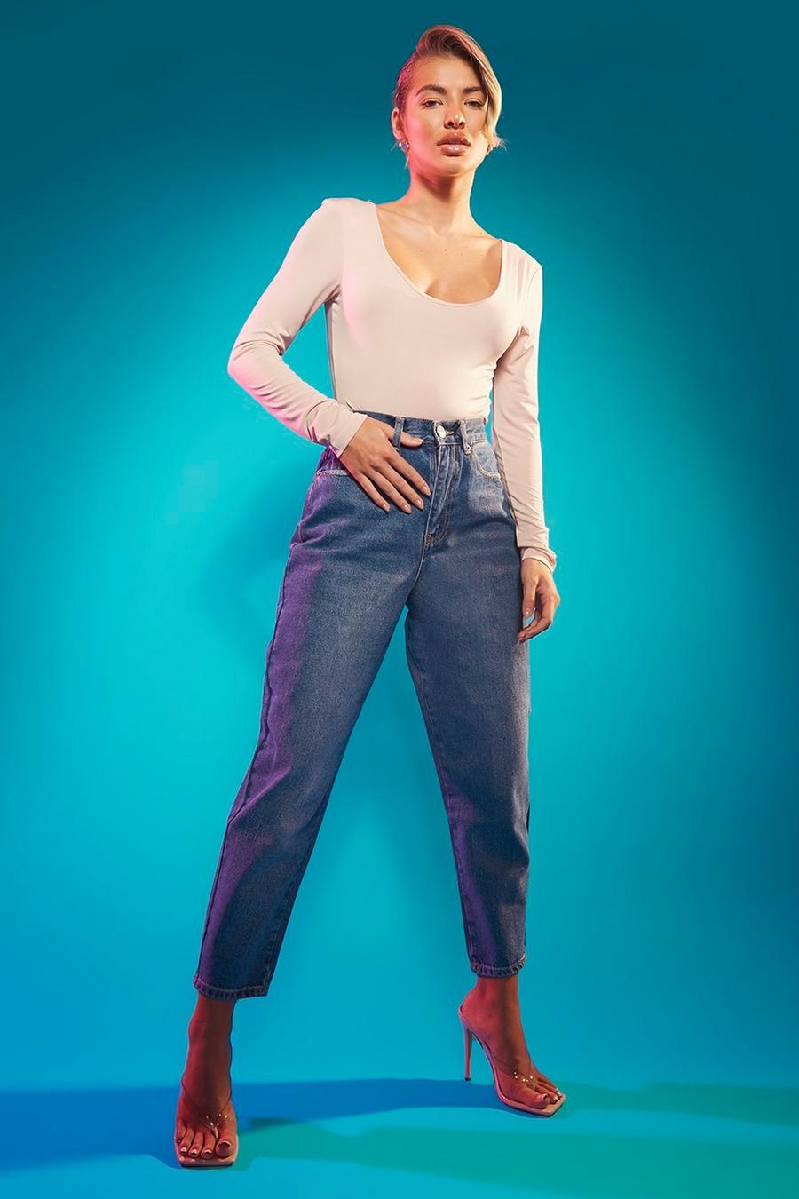 Mid blue azul High Rise Authentic Mom Jeans