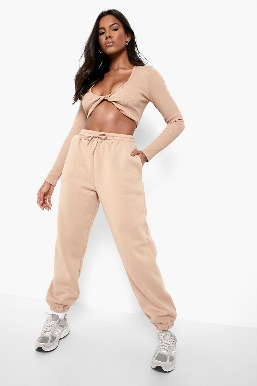 Taupe Thick Rib Twist Crop And Jogger Set image number 1