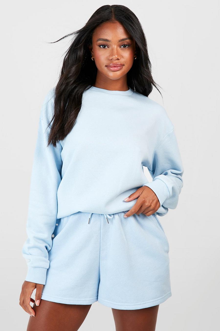 Light blue Sweater Short Tracksuit With Reel Cotton