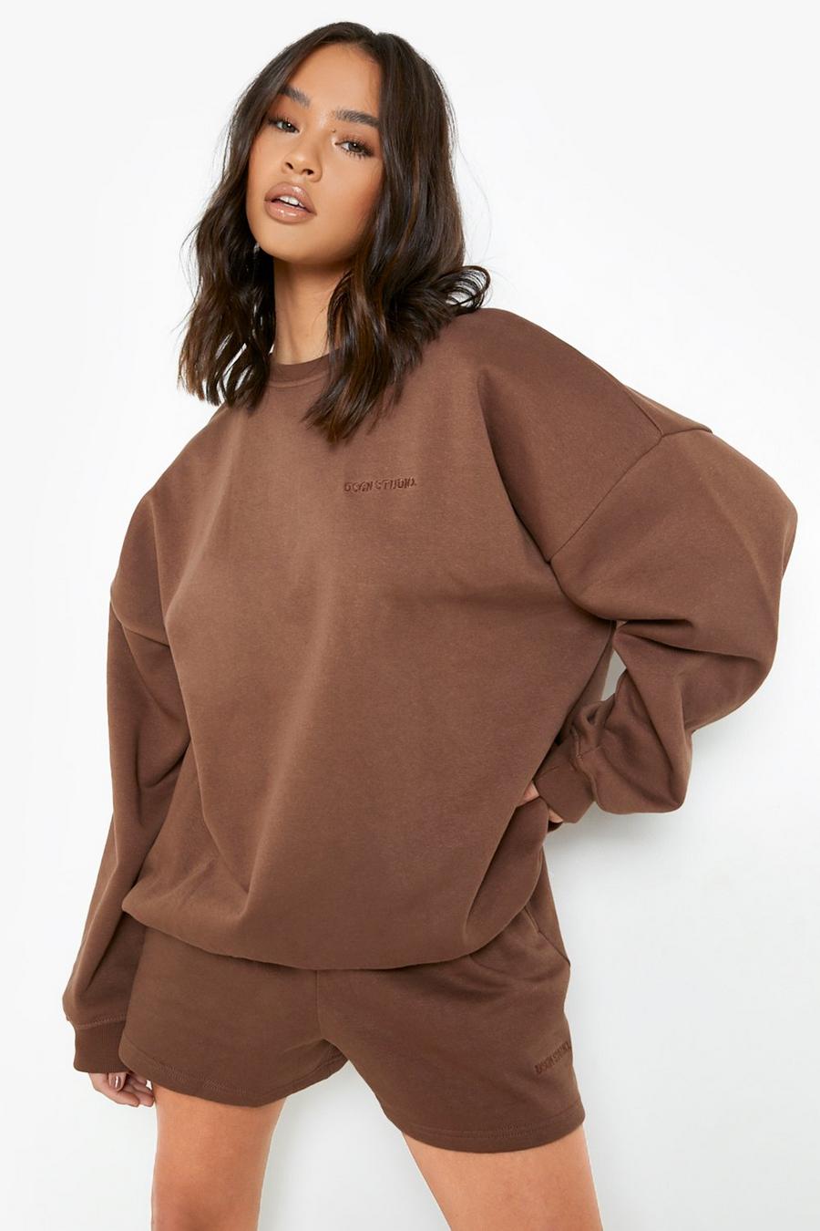 Chocolate Recycled Premium Oversized Sweater image number 1