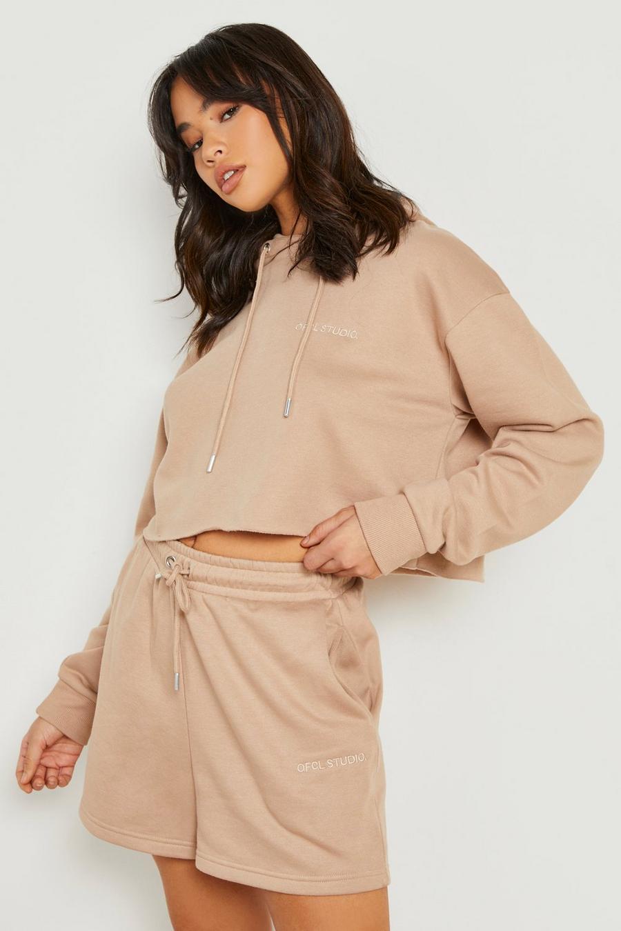 Taupe  Crop Hoodie with REEL Cotton image number 1