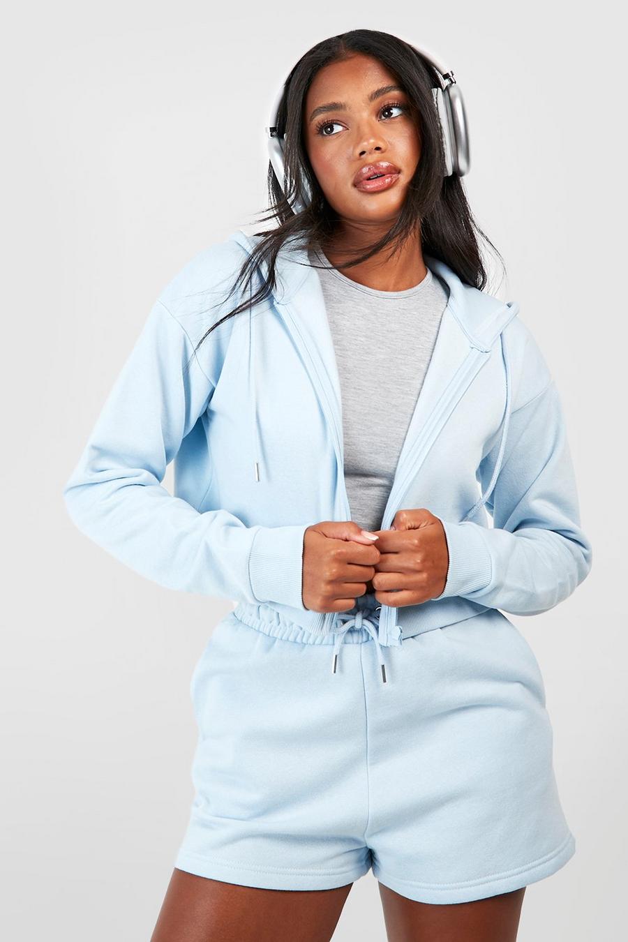 Light blue Crop Zip Through Short Tracksuit With Reel Cotton image number 1