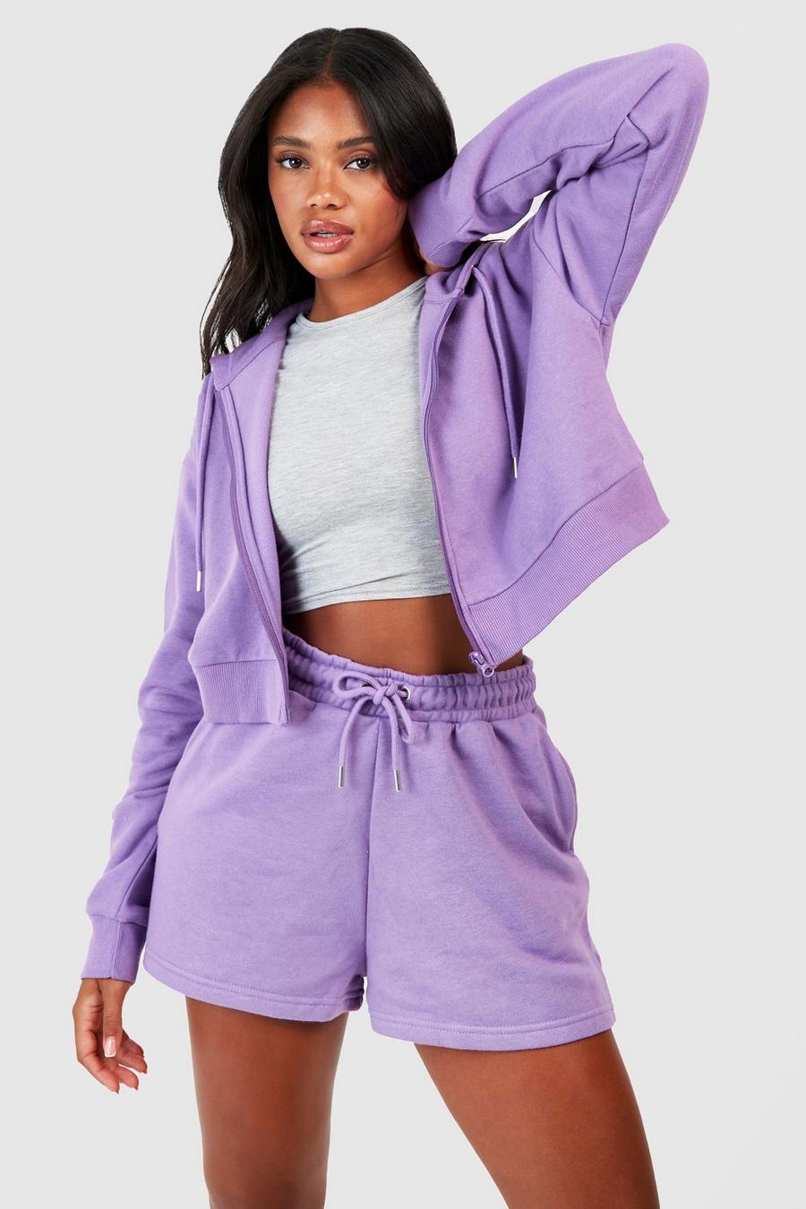 Purple Crop Zip Through Short Tracksuit With Reel Cotton image number 1