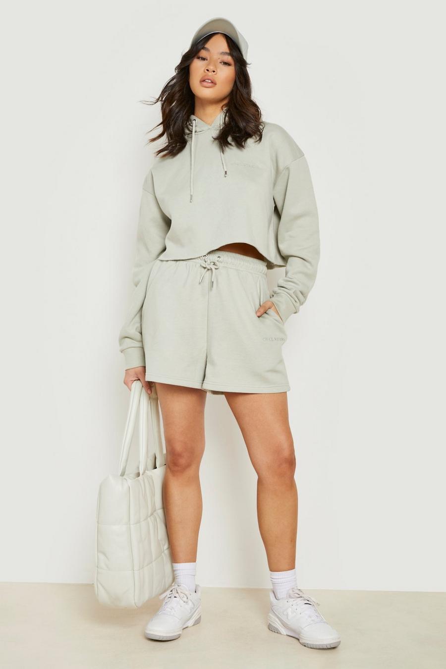 Sage green  Crop Hoodie Short Tracksuit with REEL cotton