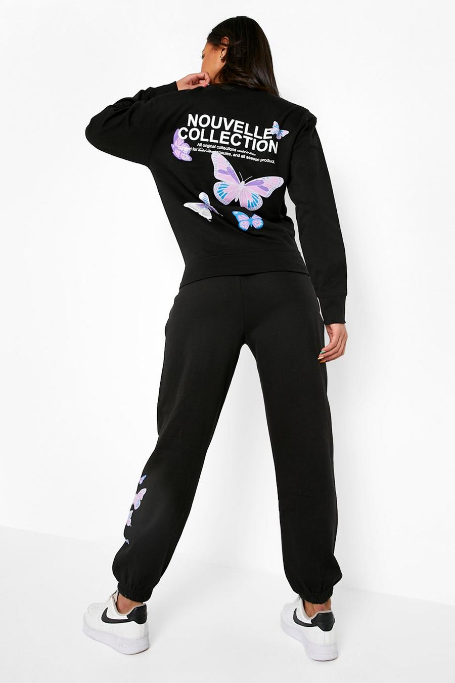 Black Butterfly Back Print Sweater Tracksuit image number 1