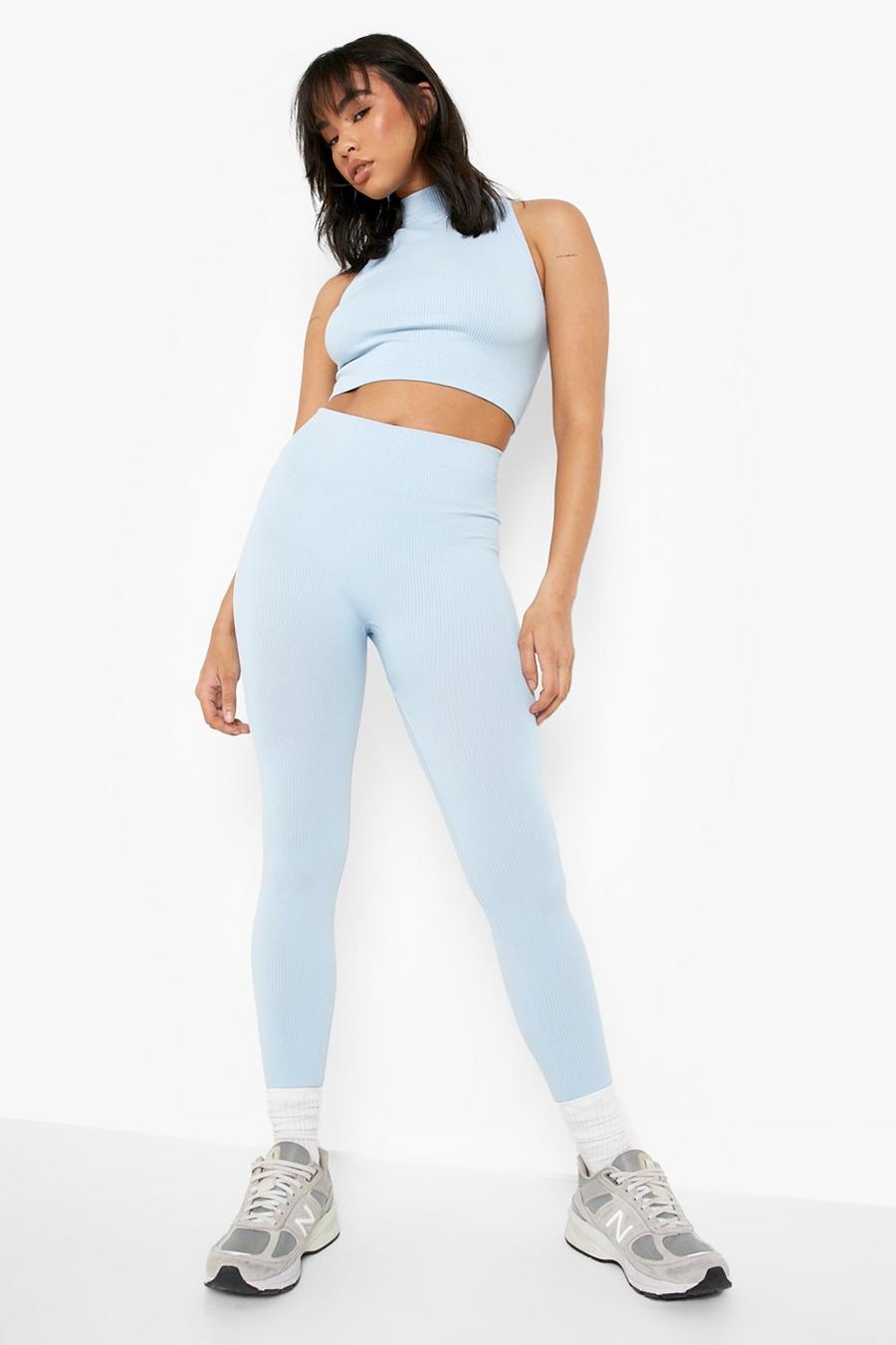 Legging a coste senza cuciture, Baby blue image number 1