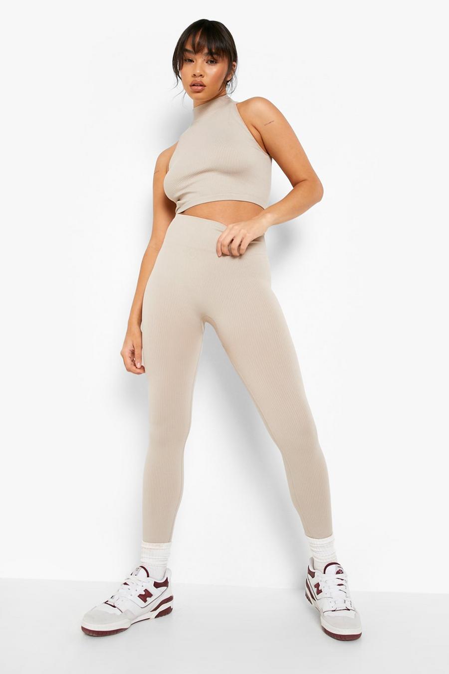 Taupe Seamless Ribbed Legging image number 1