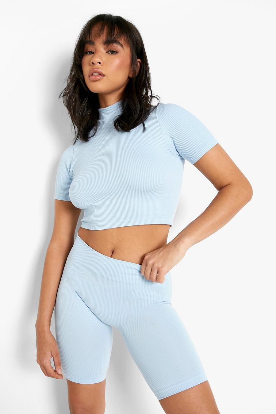 Baby blue Seamless Ribbed Sculpt Cycling Short image number 1