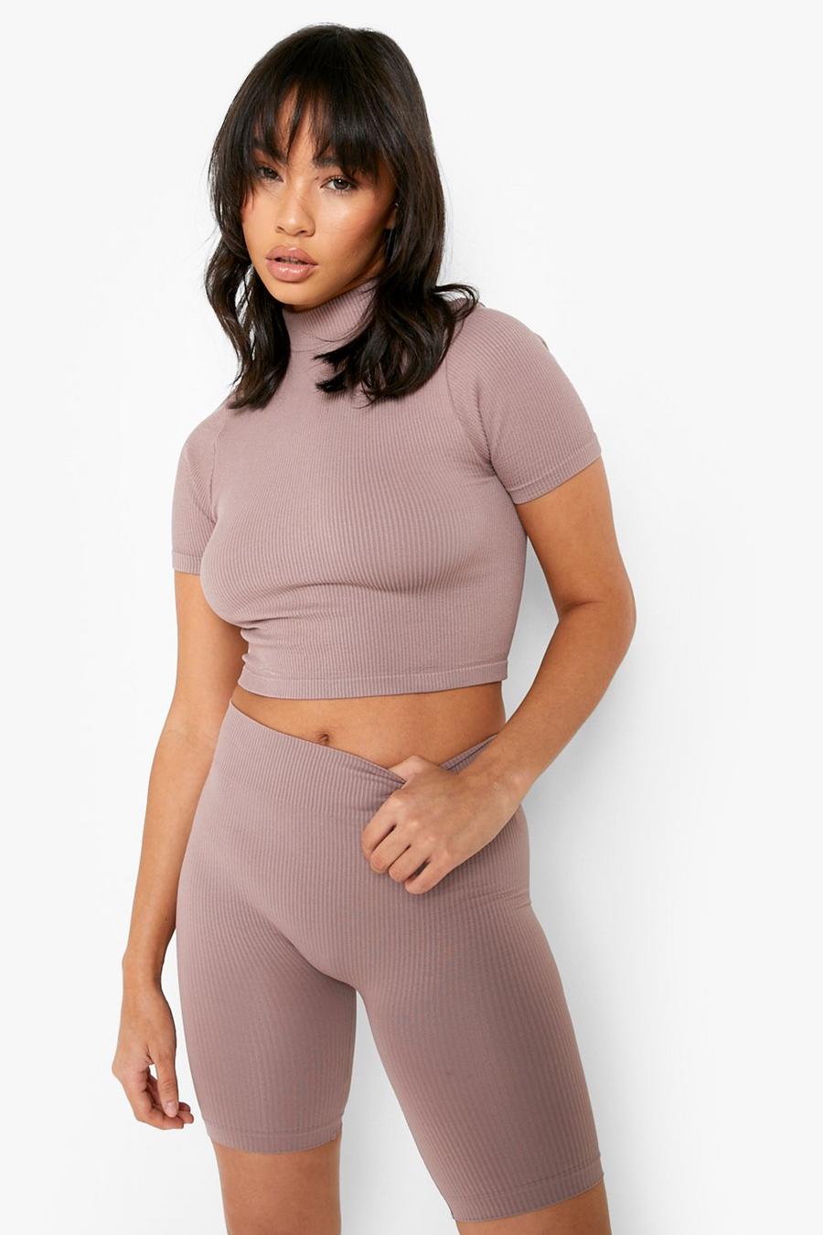 Mauve purple Seamless Ribbed Cycling Short  image number 1