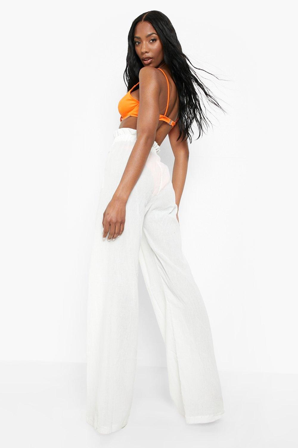Missguided Wide Leg Fishnet Beach Trousers in White