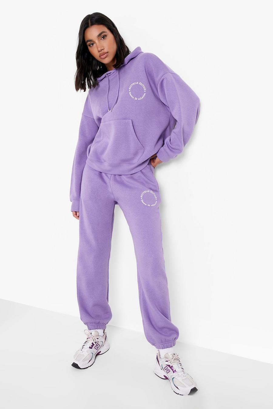 Purple Embroidered Back Hooded Tracksuit  image number 1