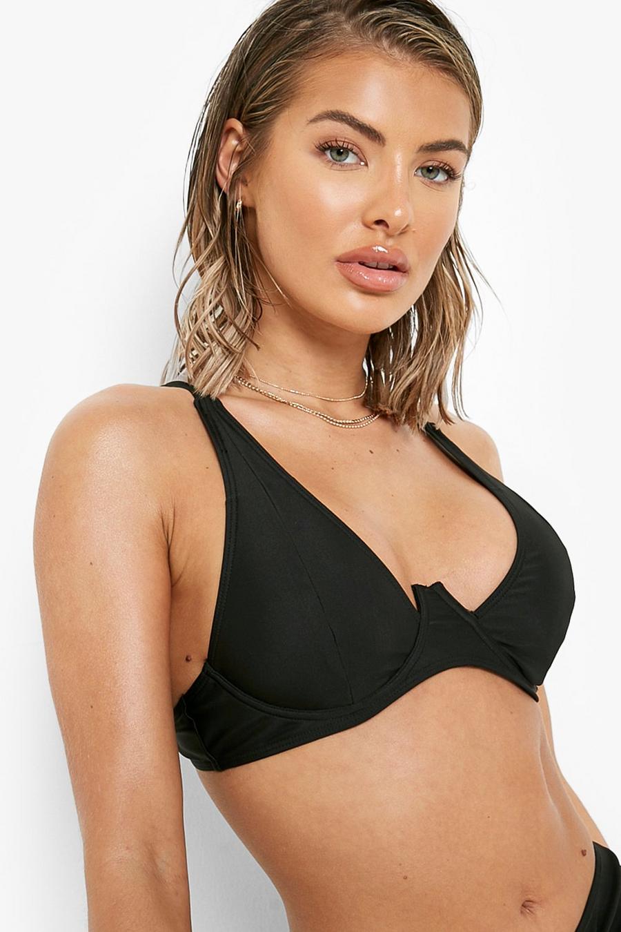 Black Neon Fuller Bust Underwired Plunge Bikini Top