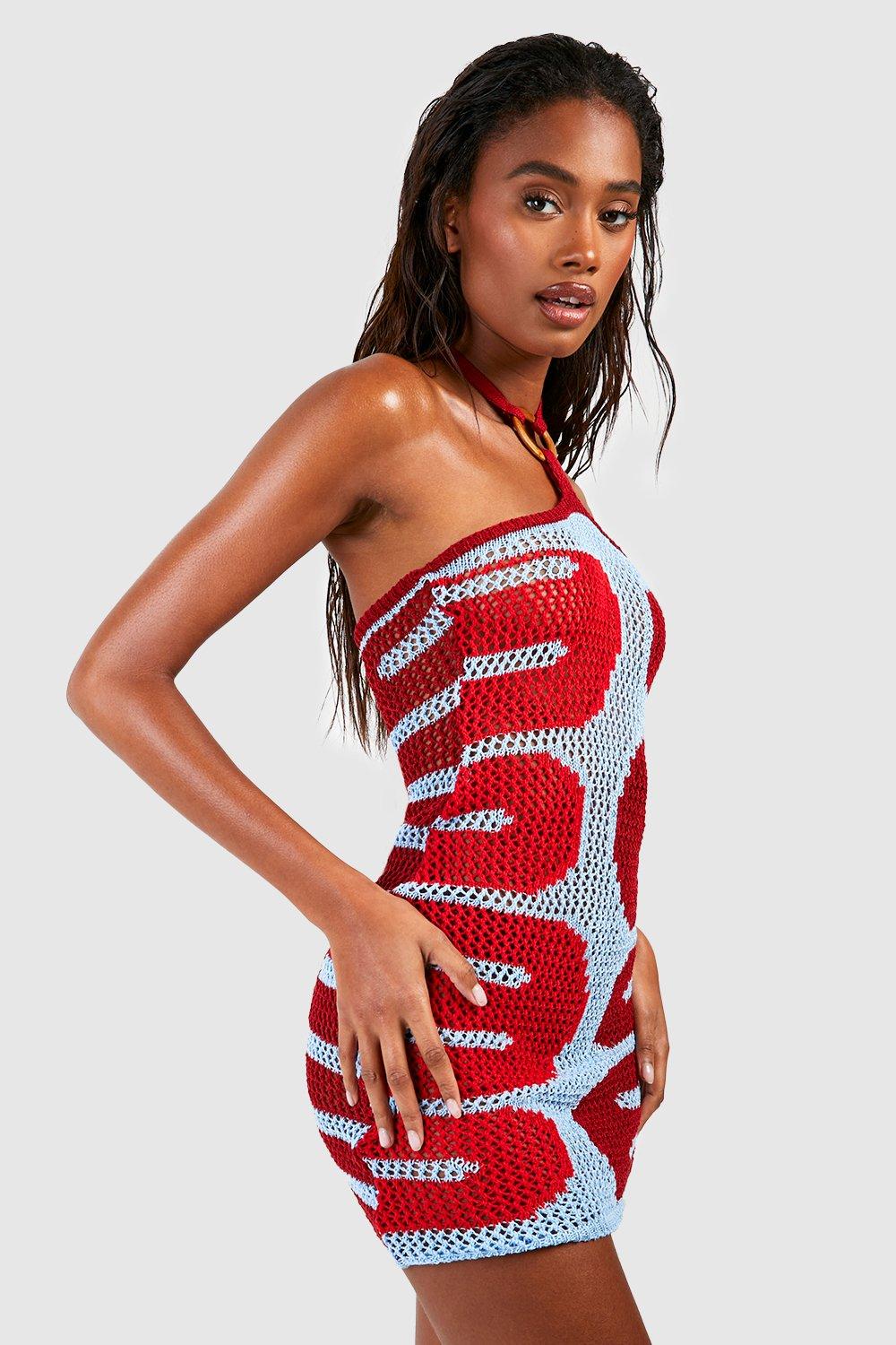Robe de plage en crochet a dos nu a col carre boohoo FR