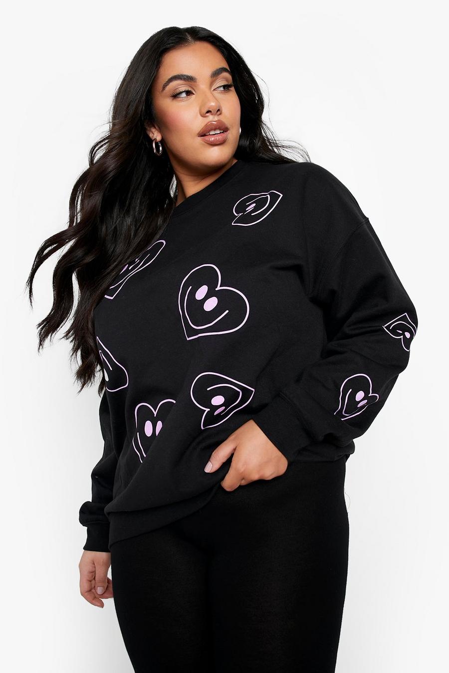 Black Plus Heart Print Sweatshirt image number 1