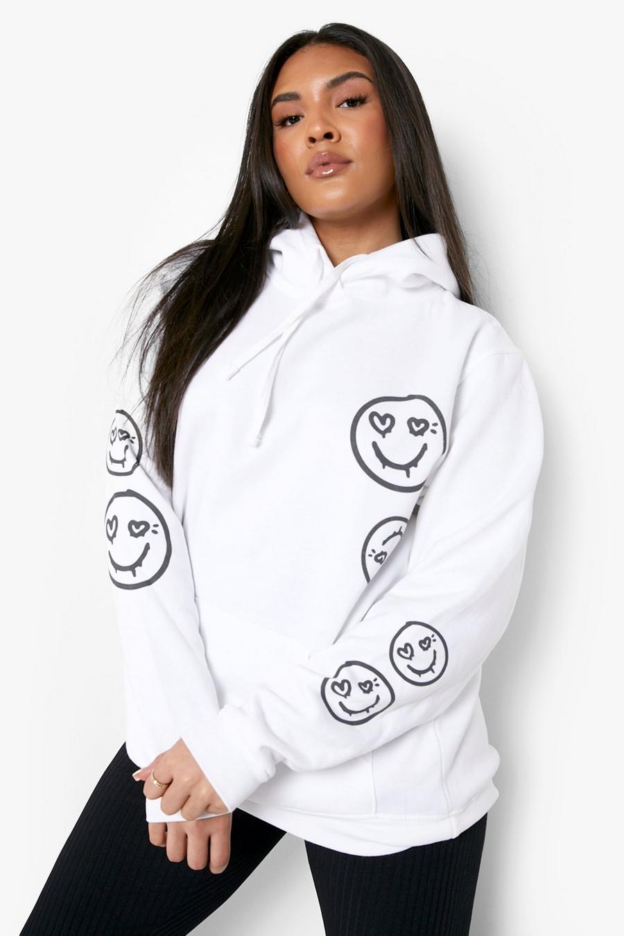 White Plus - Oversize hoodie med smiley image number 1