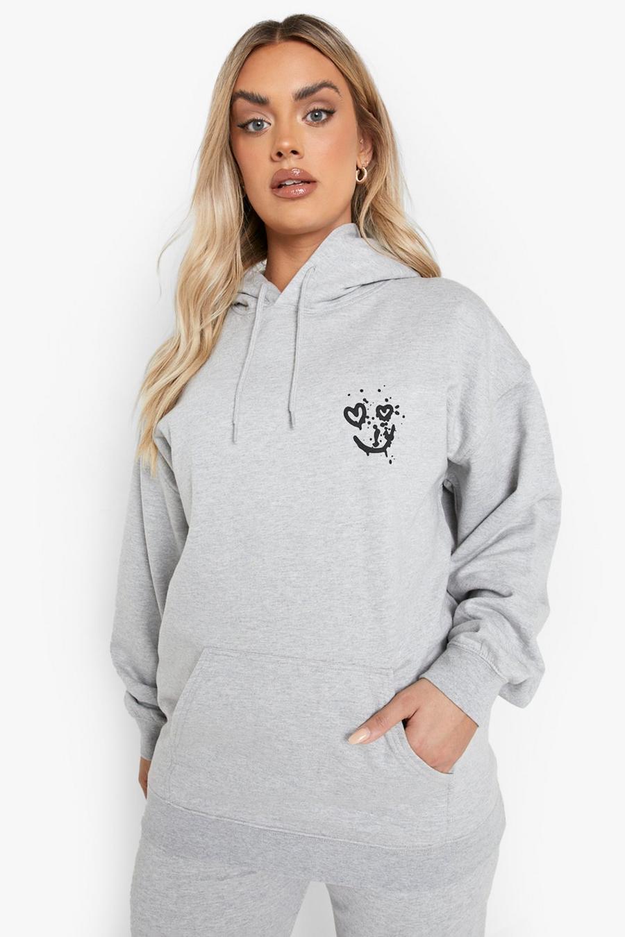 Grey marl Plus Oversized Smiley Face Hoodie image number 1
