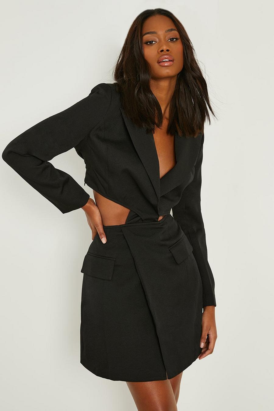 Crystal Knot Backless Single Breasted Tailored Blazer Mini Dress
