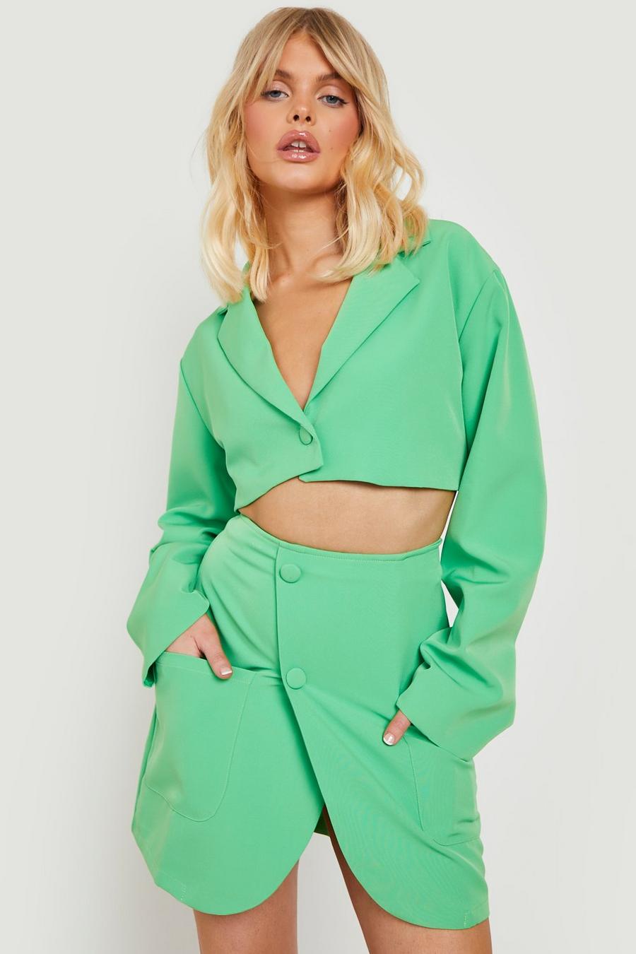 Bright green Wrap Front Tailored Mini Skirt  image number 1