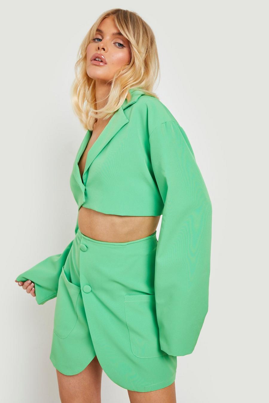 Bright green Flared Sleeve Cropped Blazer 