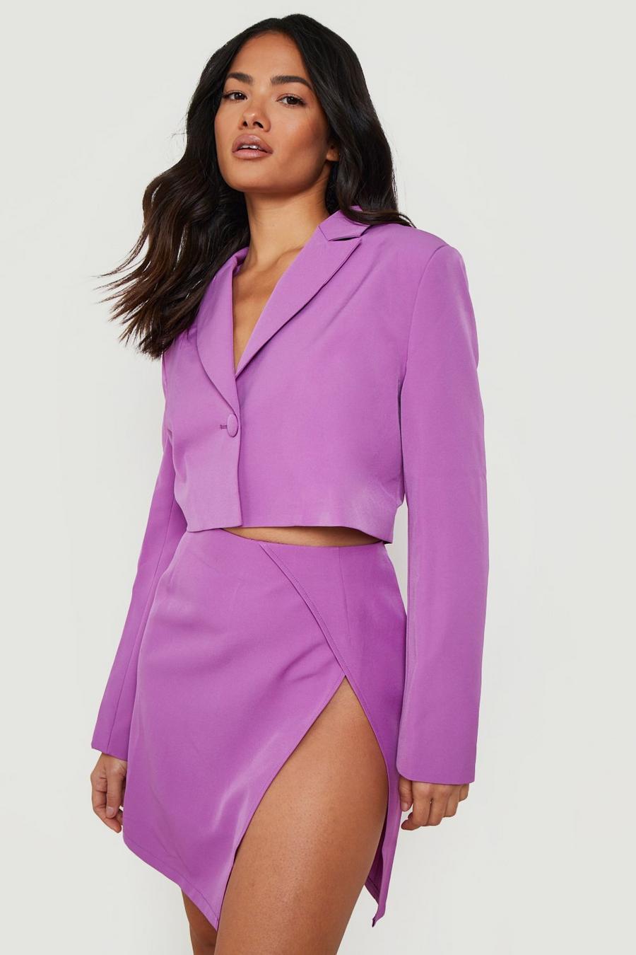 Purple Thigh Split Tailored Mini Skirt  image number 1