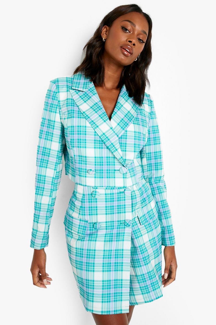 Emerald grön Pastel Check Button Front Mini Skirt image number 1