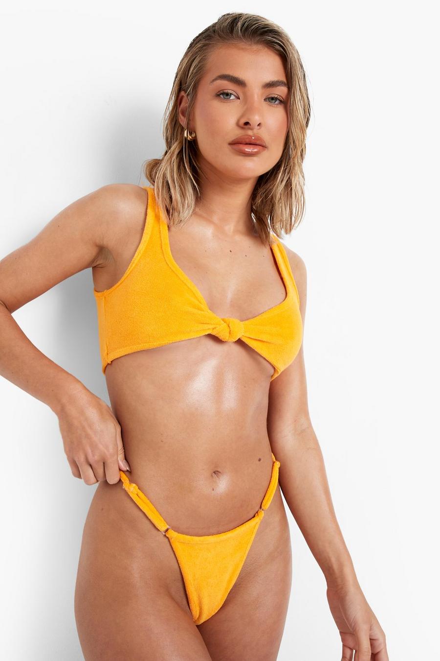 Orange Towelling Knot Detail Bikini Top image number 1