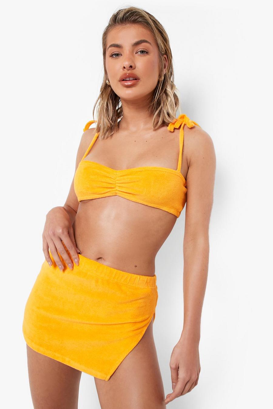 Orange Towelling Split Side Mini Beach Skirt image number 1