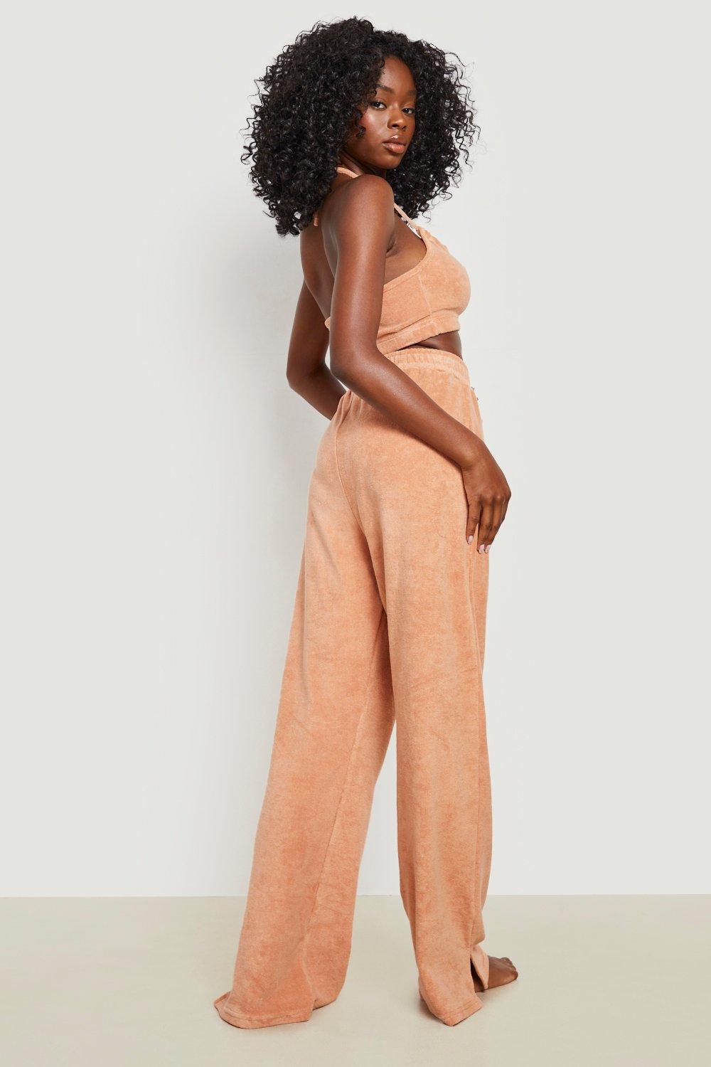 Shirred Waist Woven Wide Leg Beach Pants