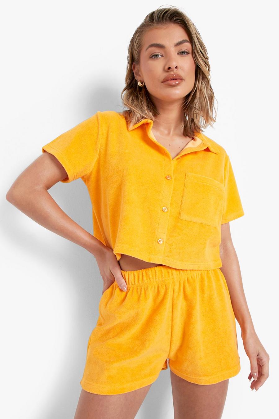 Orange Towelling Pocket Beach Shirt