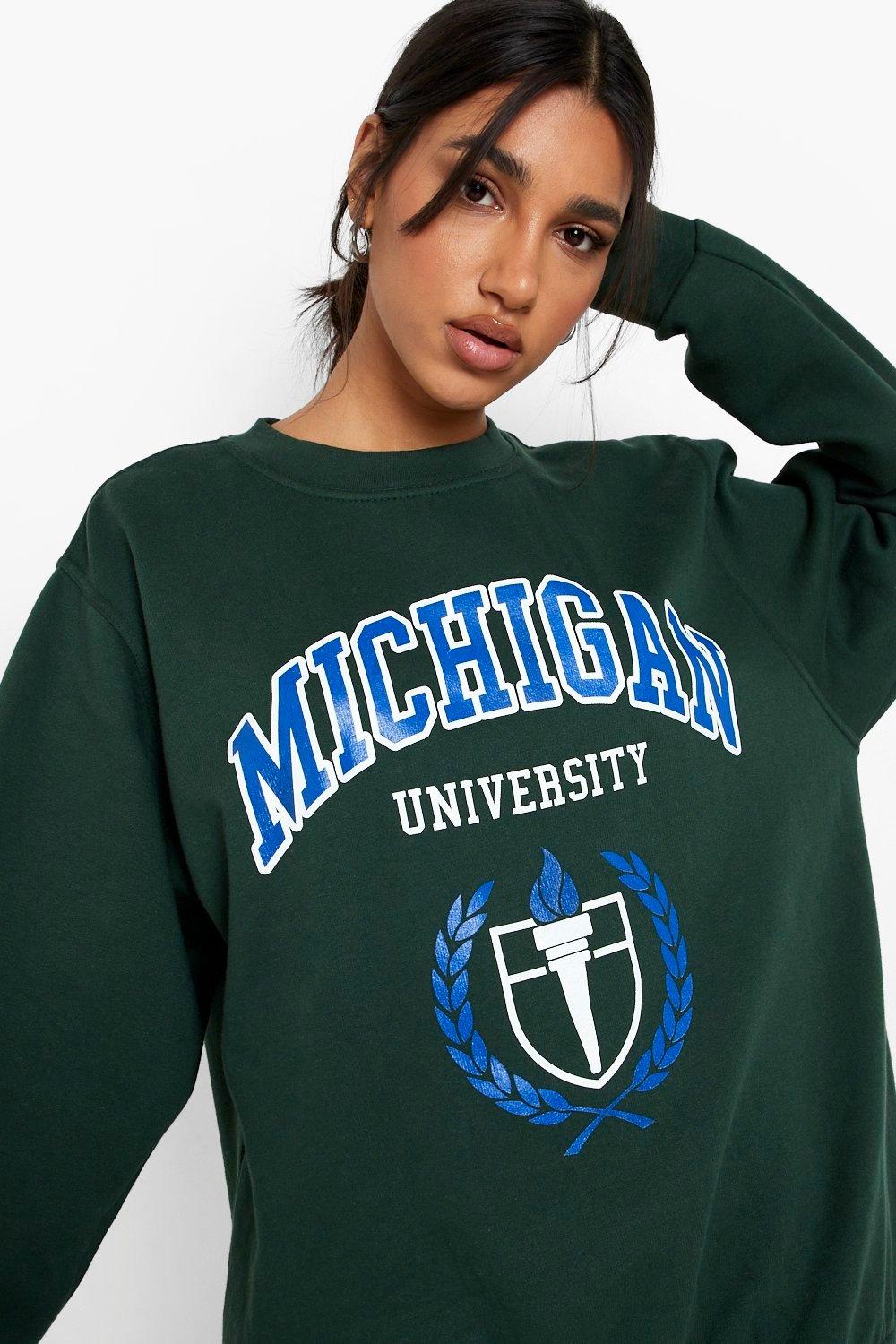 Petite Michigan Slogan Varisty Printed Oversized Sweatshirt