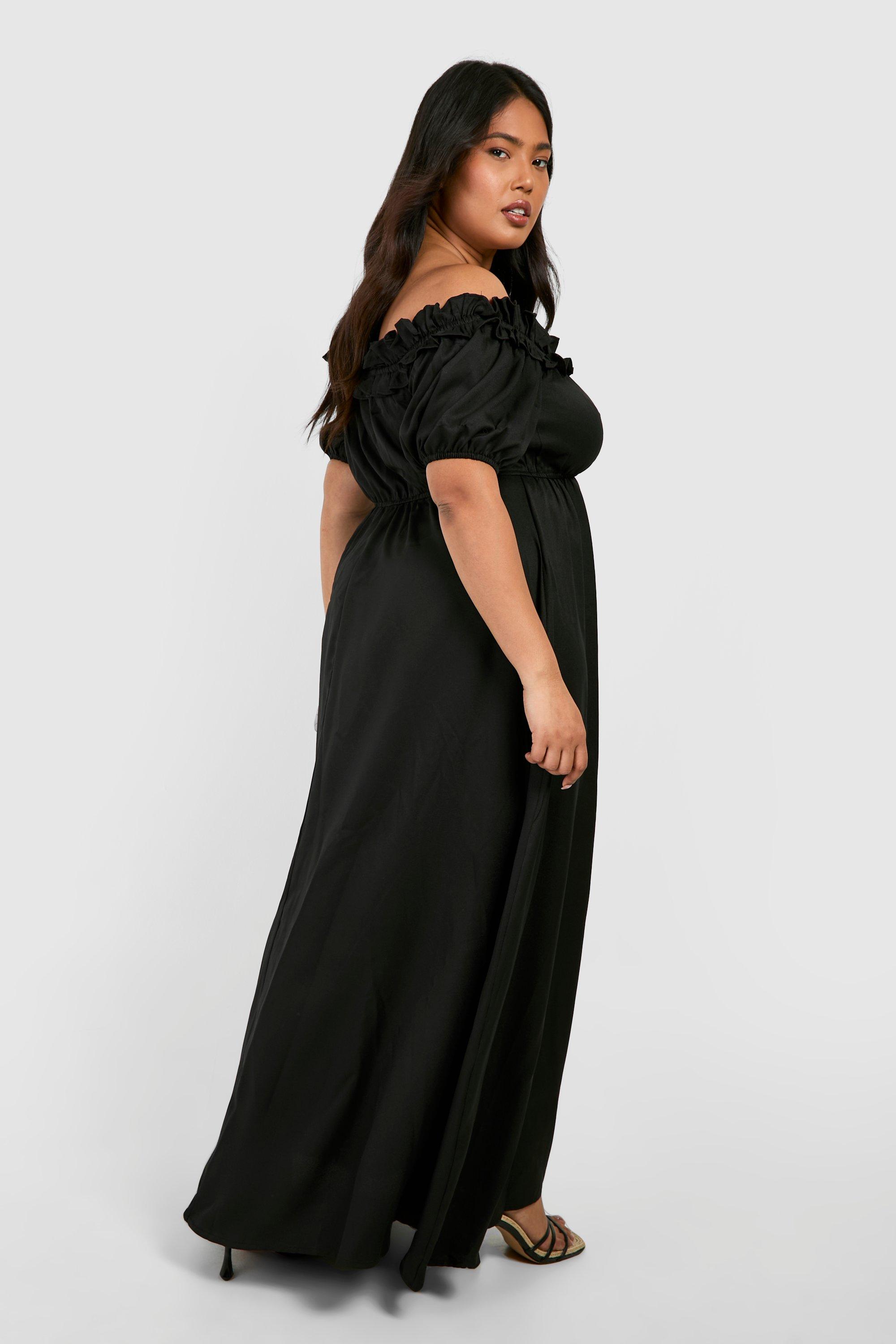 Grande taille Robe longue volant e paules d nud es et fente