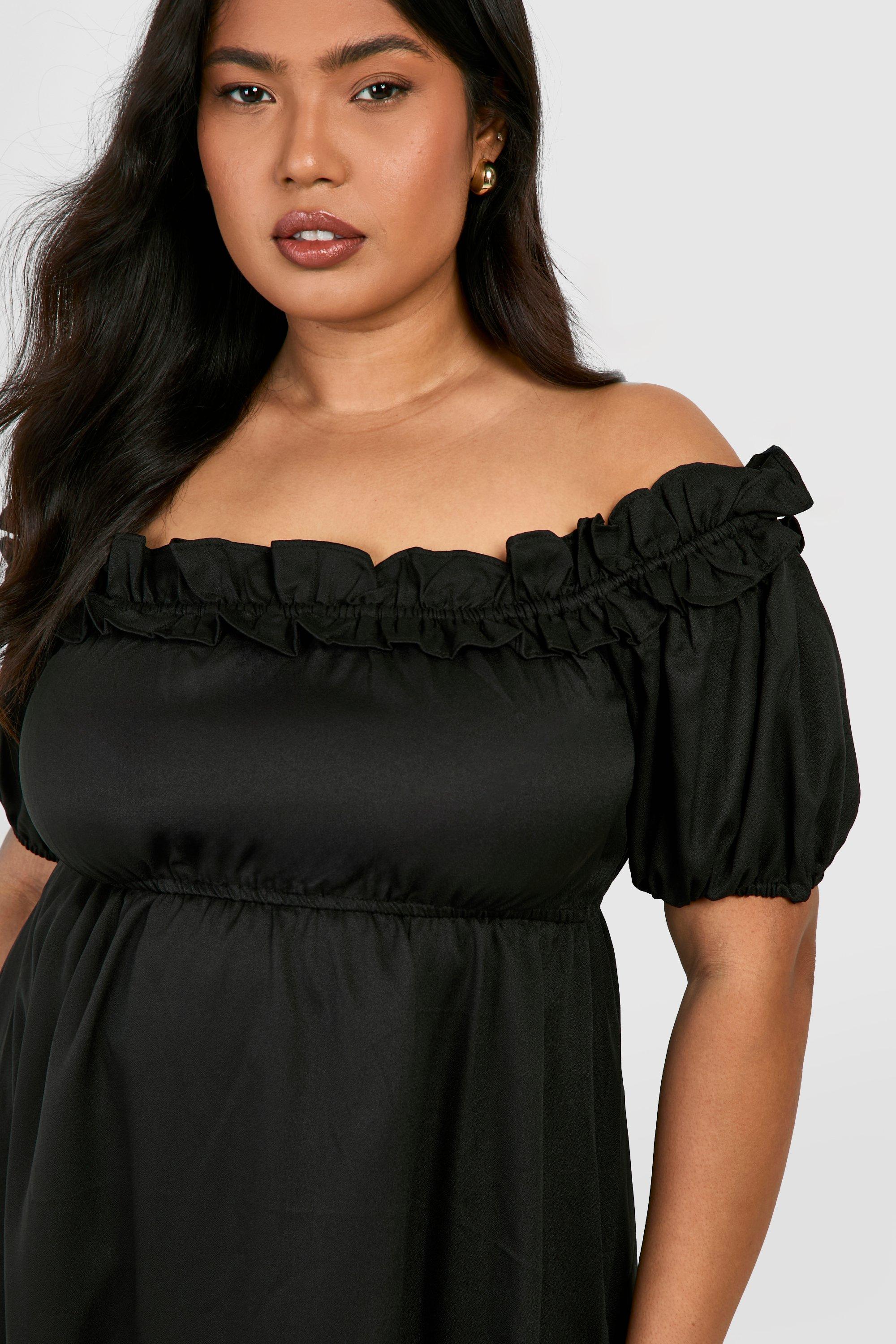 Boohoo black 2025 off shoulder dress