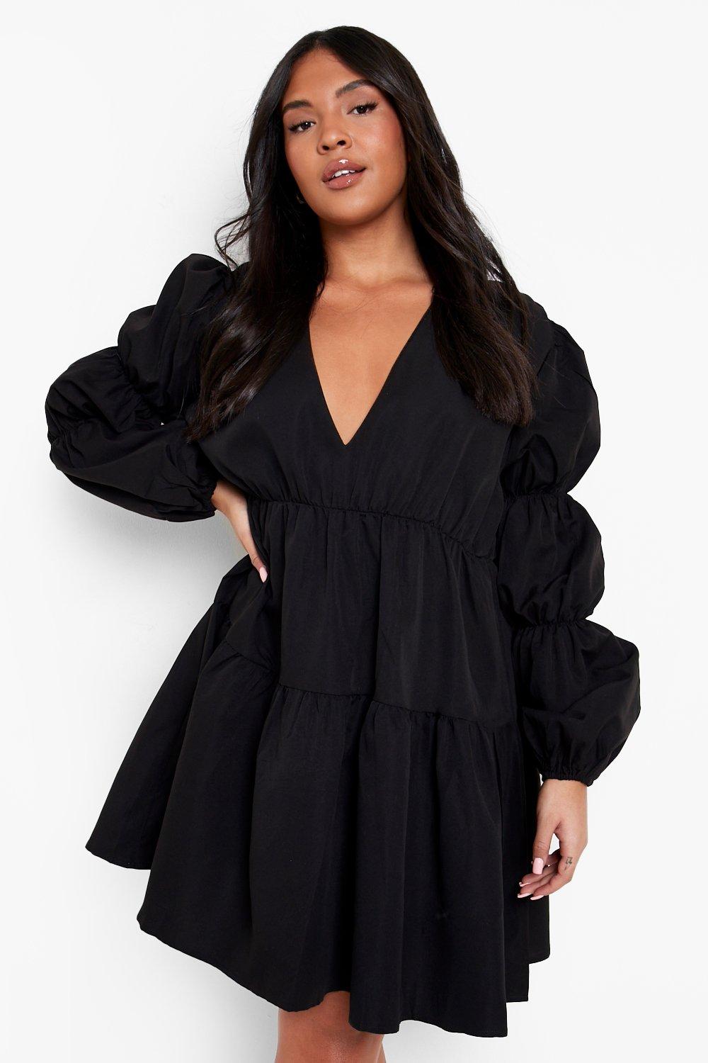 Boohoo black smock store dress