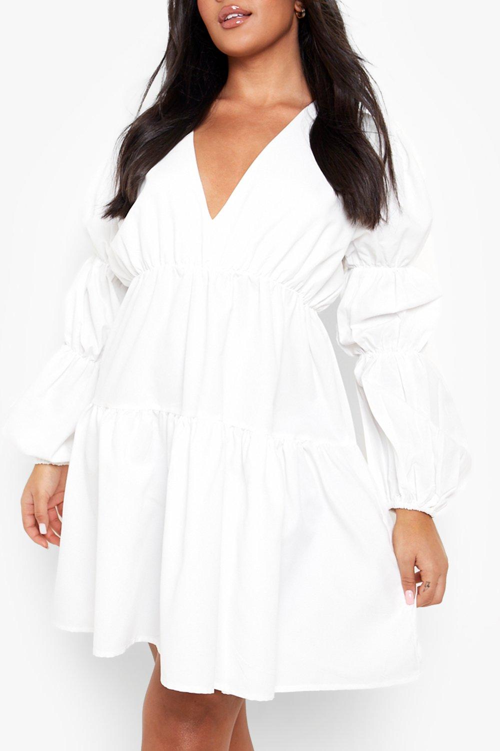 Boohoo white smock dress best sale