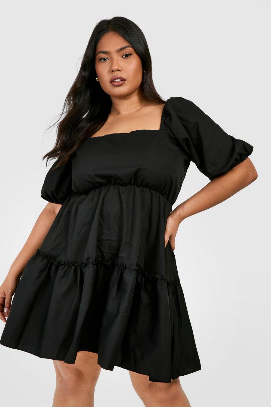 שחור שמלת סמוק עם מחשוף מרובע ושרוולים תפוחים, מידות גדולות image number 1