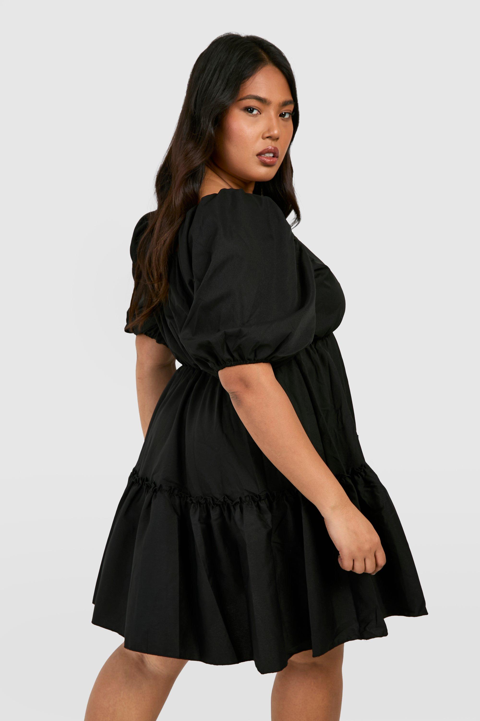 Plus Square Neck Puff Sleeve Smock Dress