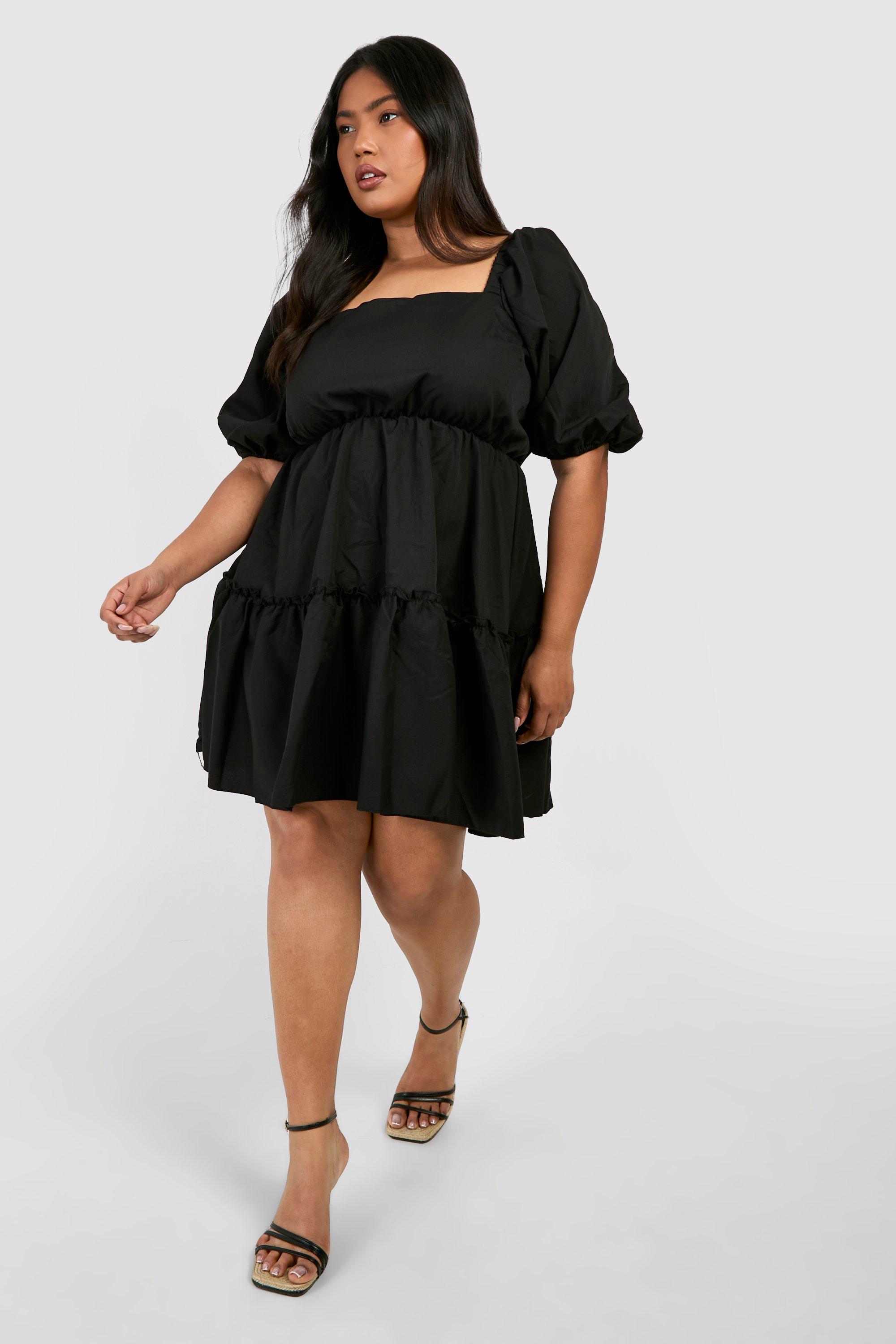 Plus Square Neck Puff Sleeve Smock Dress | boohoo