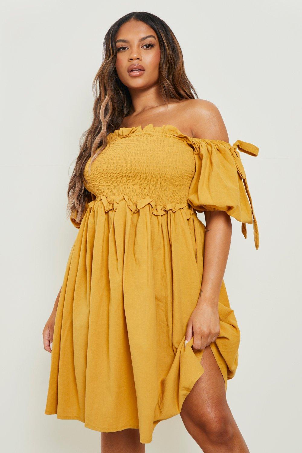 Boohoo mustard dress hotsell