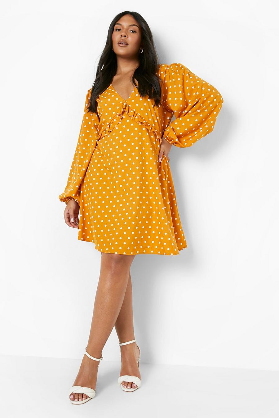 Mustard Plus Woven Frill Detail Smock Dress image number 1