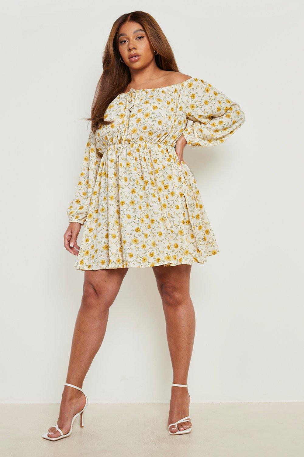 Boohoo off outlet shoulder skater dress