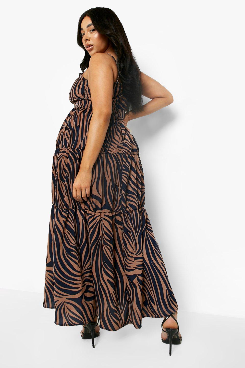 Plus Zebra Print Tiered Maxi Dress | boohoo