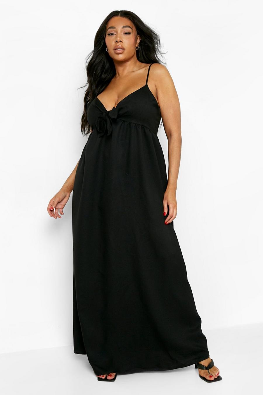 Black Plus Tie Front Strappy Maxi Dress image number 1