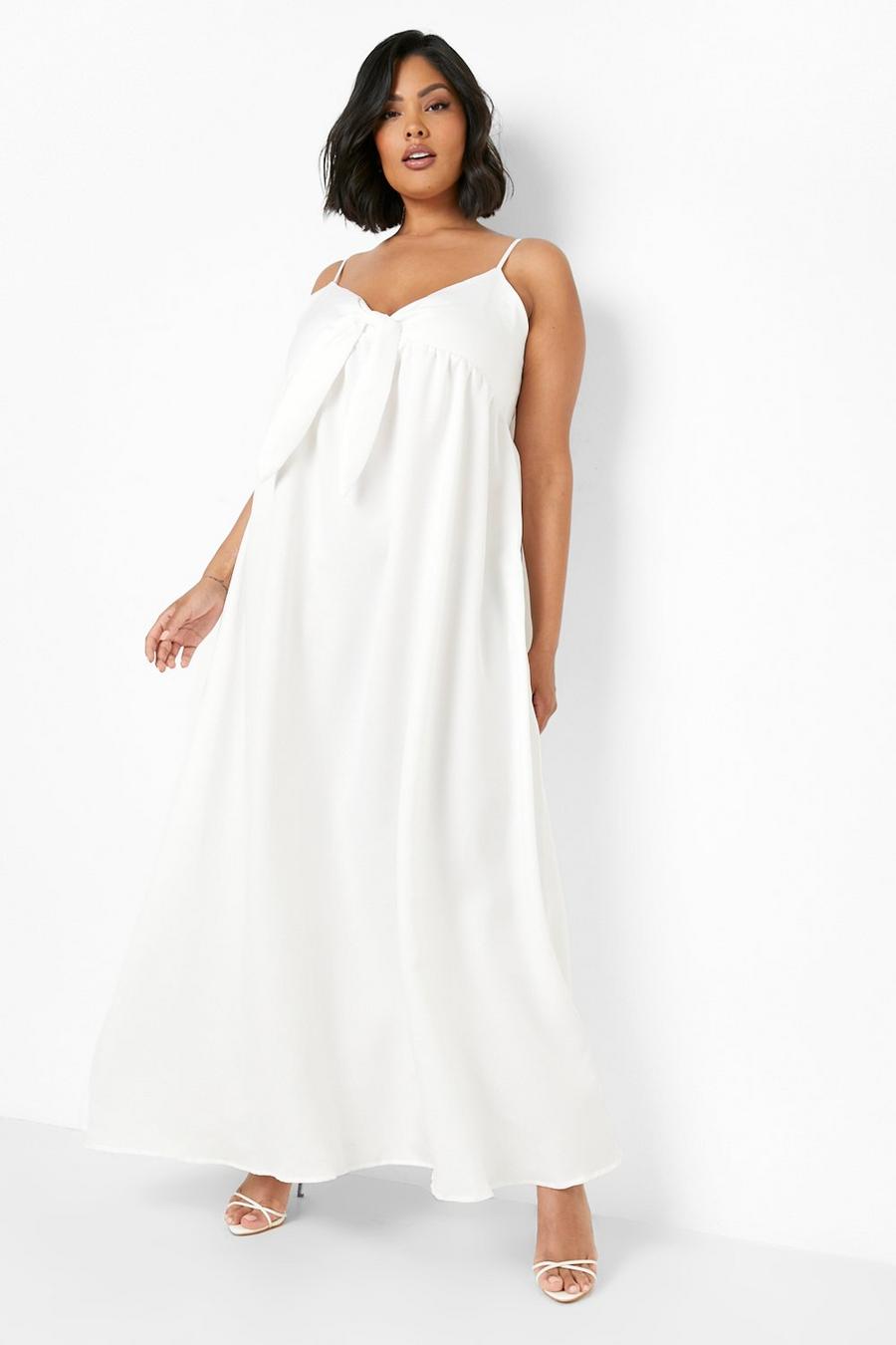 White Plus Tie Front Strappy Maxi Dress image number 1
